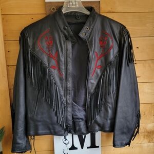 Vintage Leather Biker Jacket with Fringe